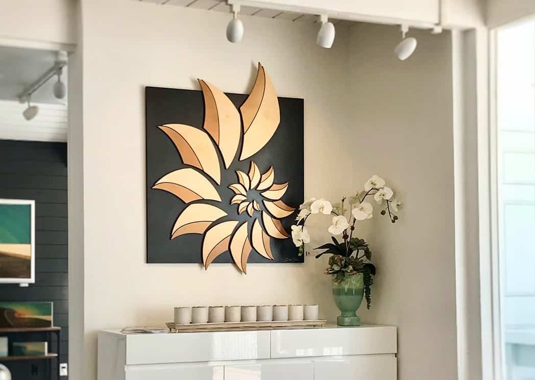 Nautilus Shell at Thomas Studios by ocean artist Shaun Thomas Laguna Beach Art Galleries - Nautilus Shell wood artwork - ocean gallery | artist consultant