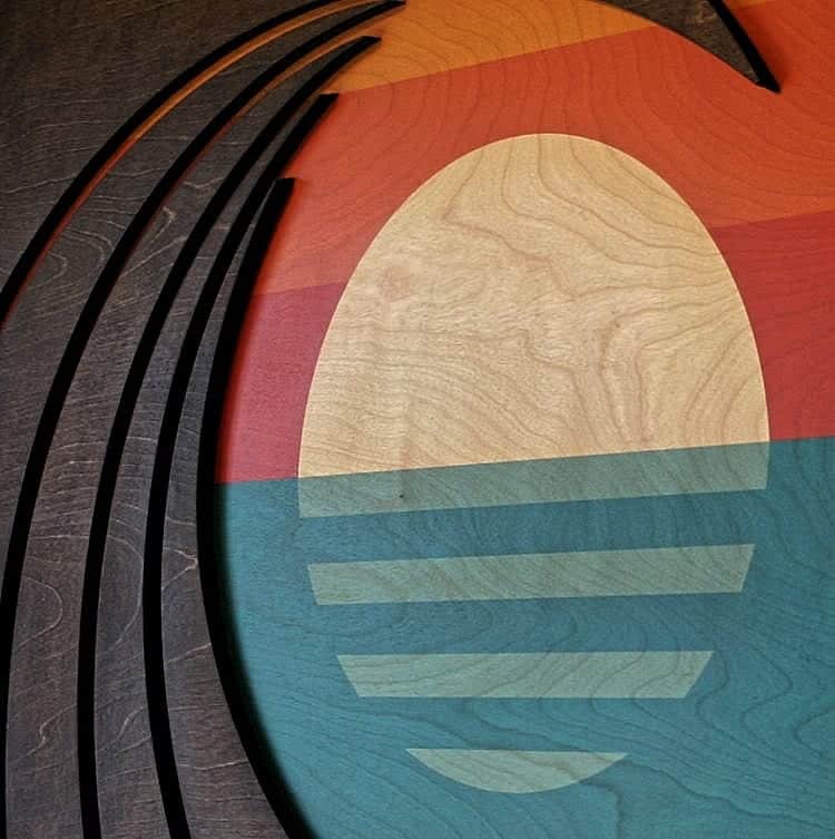 Hawaiian Art - wood wave sculpture - abstract sunset - ocean gallery