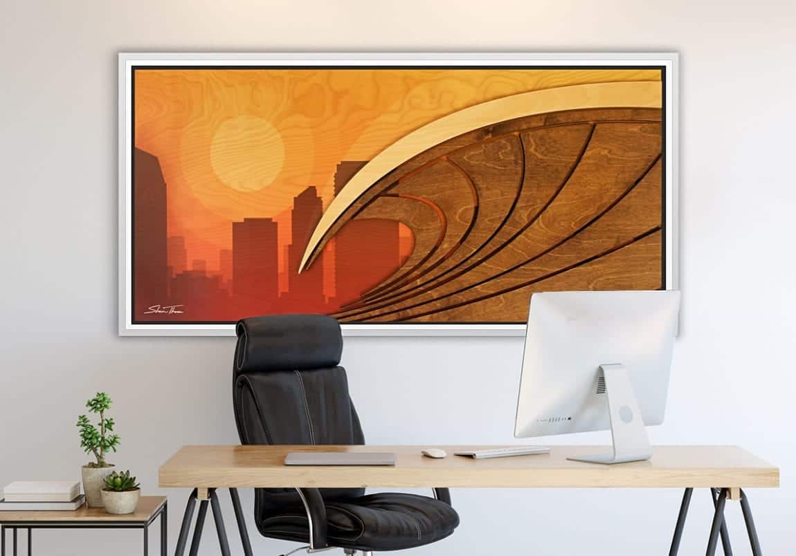 cityscape wall art, Wood Wall Sculpture - ocean gallery - artist consultant