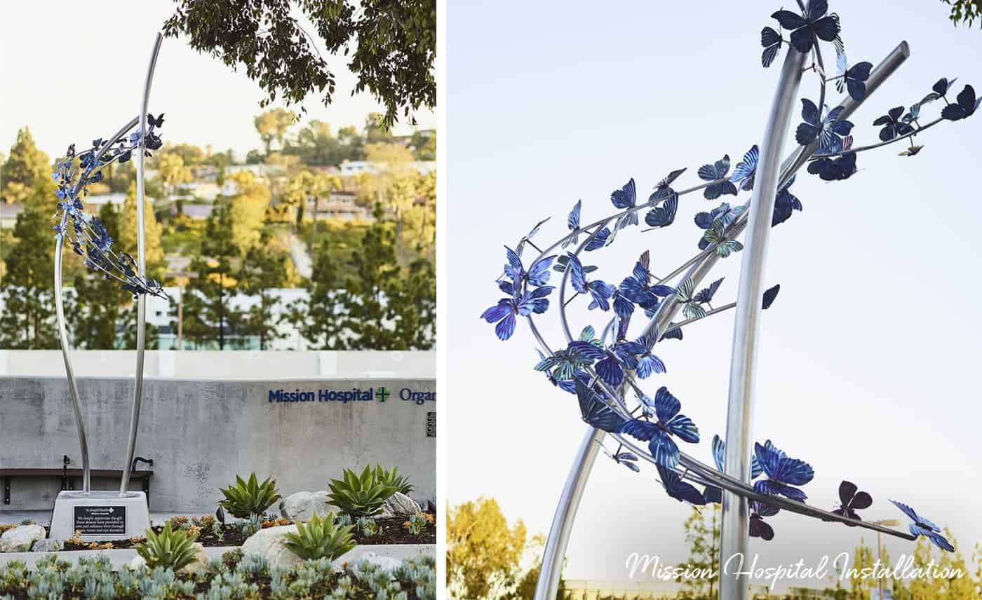 Mission Hospital Artwork Installation, large outdoor garden butterfly statue