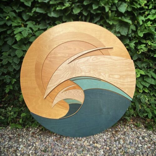 contemporary surf art, 3d wave sculpture, abstract wave art